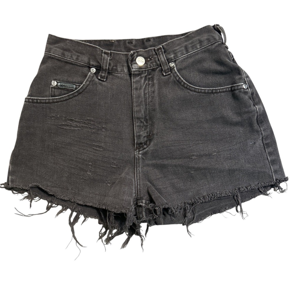 Vintage Lee Riveted High Waisted Jorts Distressed Denim Shorts Faded Black  6 P‎